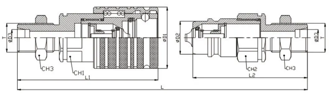 ZY-CT extended coupling fitting sectional drawing